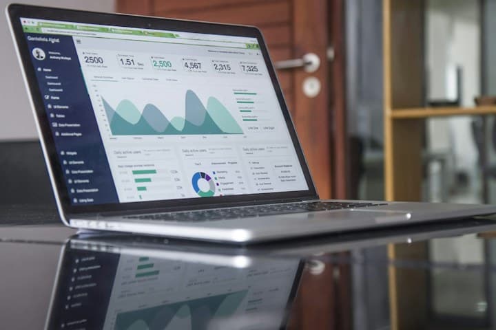 Laptop displaying a responsive web application dashboard